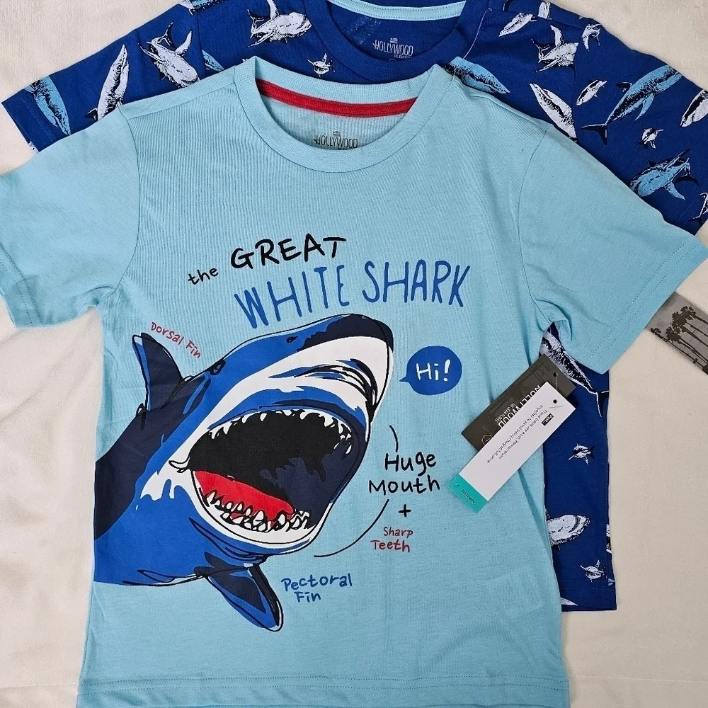 HOLLYWOOD Kids 2pc Short-Sleeve T-Shirt Set Sharks, Blue, Size 7